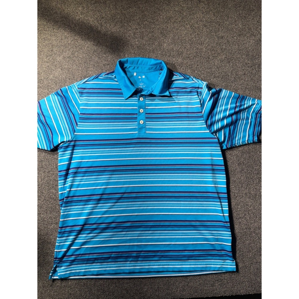 Adidas Golf Mens Blue‎ Striped Short Sleeve Performance Polo Shirt W48078 Size L